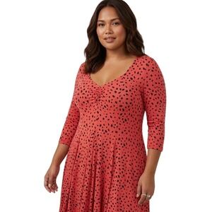 Torrid Super Soft Knits Red Dalmatian Dot Babydoll VNeck Fit Flare Dress Plus 2X